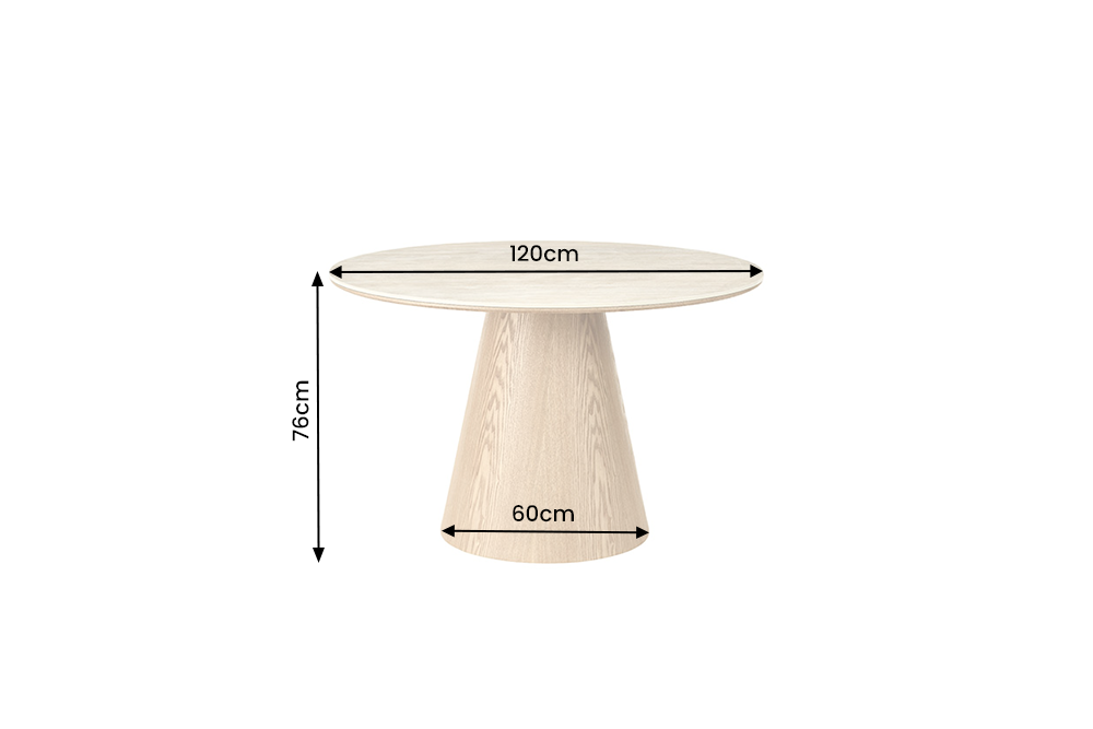 Dining table UNIQUE 120cm round oak wood verneered w/ ceramic top travertine stone
