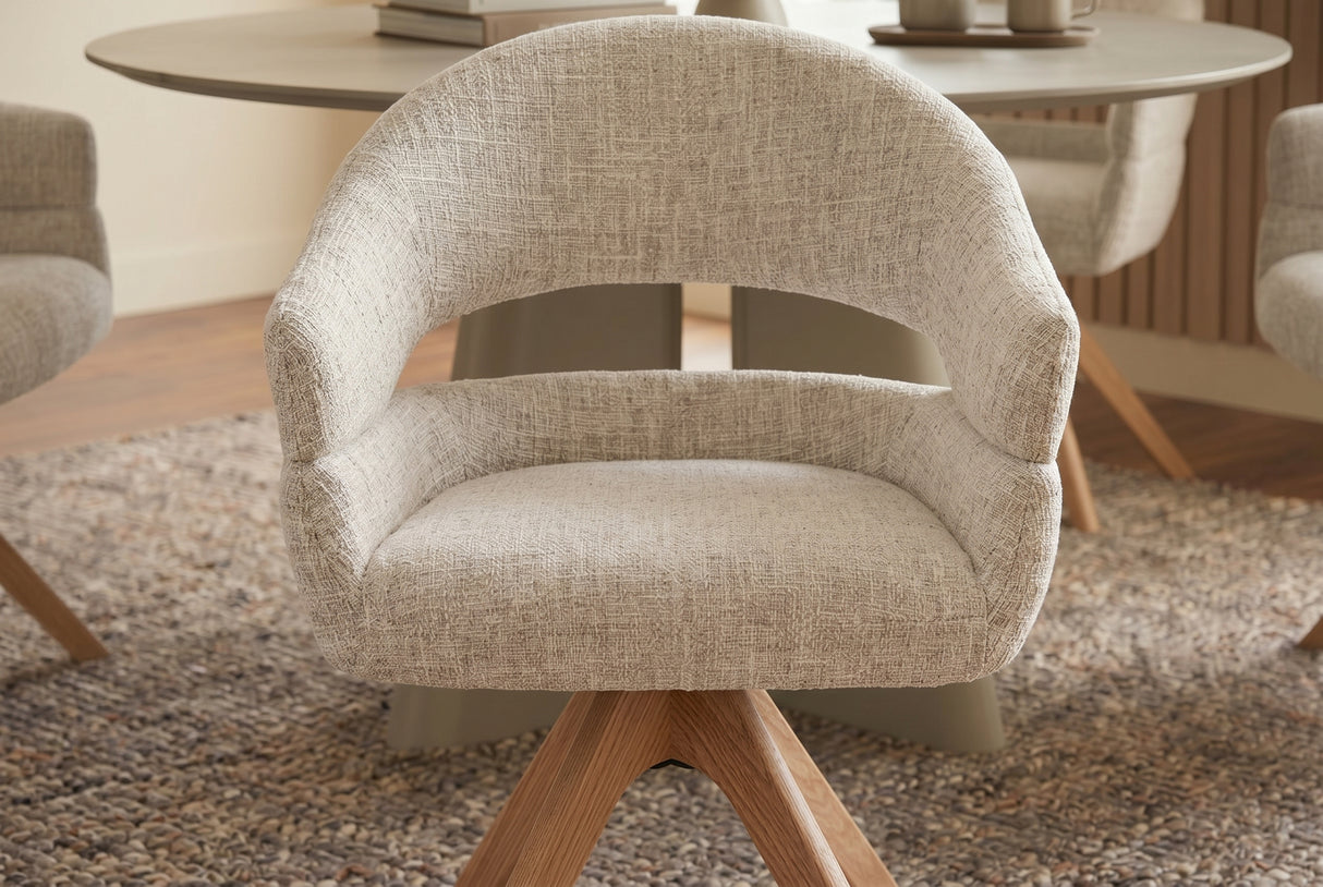 Swivel chair ORGANIKO 180° auto-return w/ armrests chenille fabric beige natural