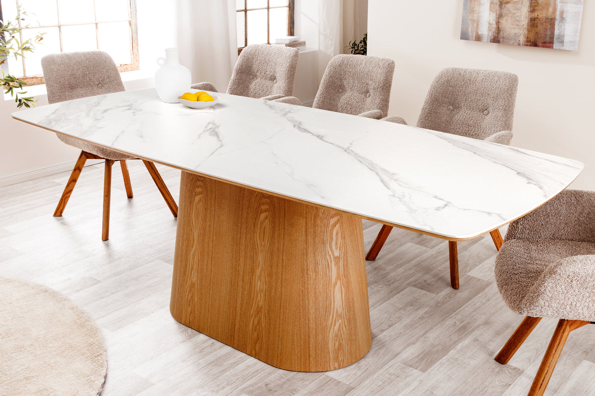 Dining table UNIQUE 200cm frame oak wood verneered ceramic white marble top