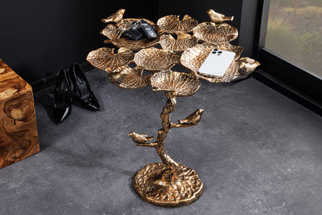 Side table BIRDS 60cm leaf design antique brass outdoor