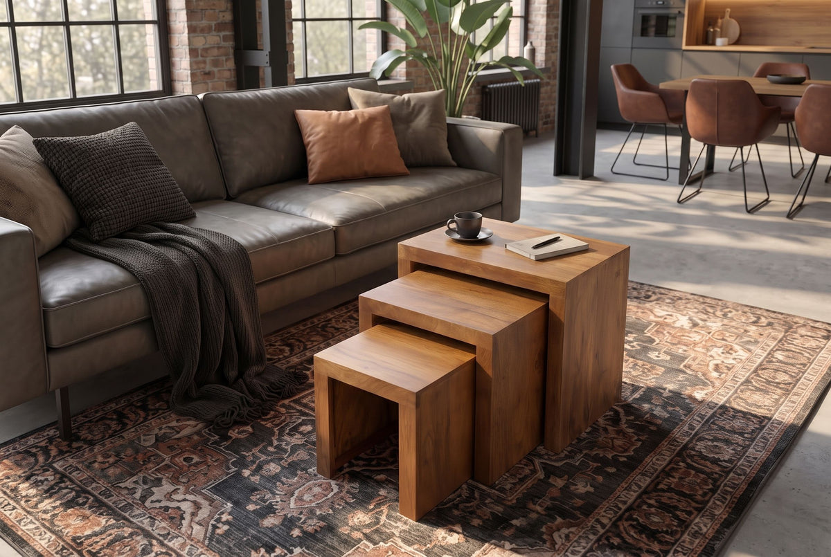 Beistelltisch MAKASSAR 25-45 cm 3er-Set Mangoholz honigfarben lasiert