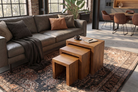 Side table MAKASSAR 25-45cm set of 3 nesting tables mango wood brown honey finish