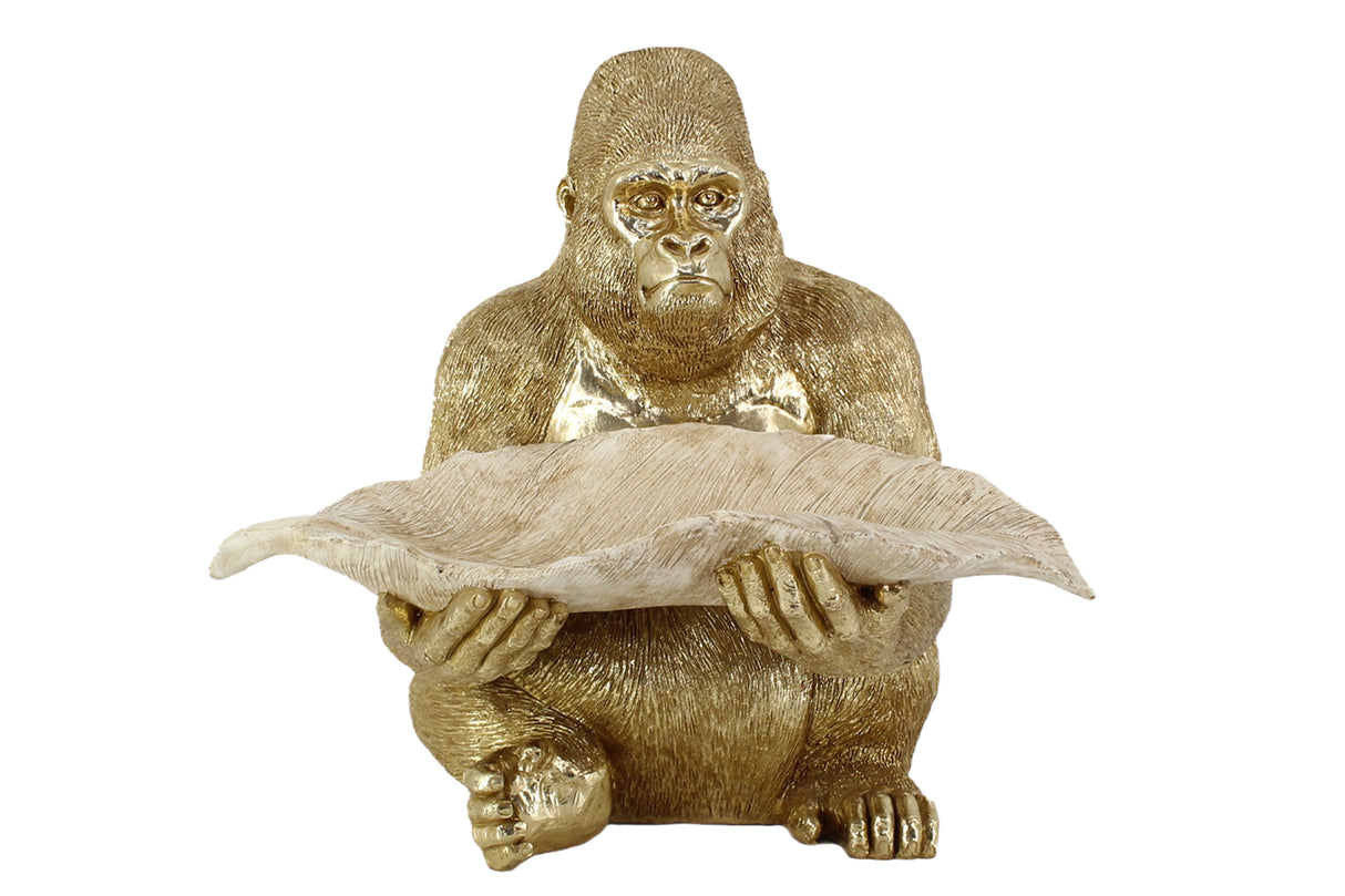 Skulpture GORILLA 40cm leafbowl gold beige