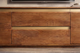 TV-Board MONZA 160cm w/ cable management fluted front rounded edges brown mango wood gold details