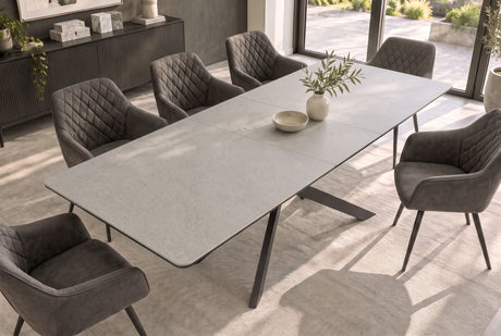 Dining table ALPINE 160-200cm extendable ceramic concrete taupe w/ black frame