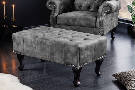 Fußhocker CHESTERFIELD Antik-Look Samt grau