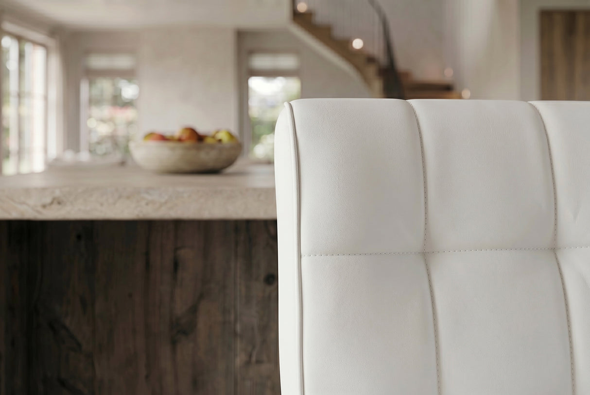 Bar stool MODENA 92-116cm 360° rotatable synthetic leather white w/ black metal frame