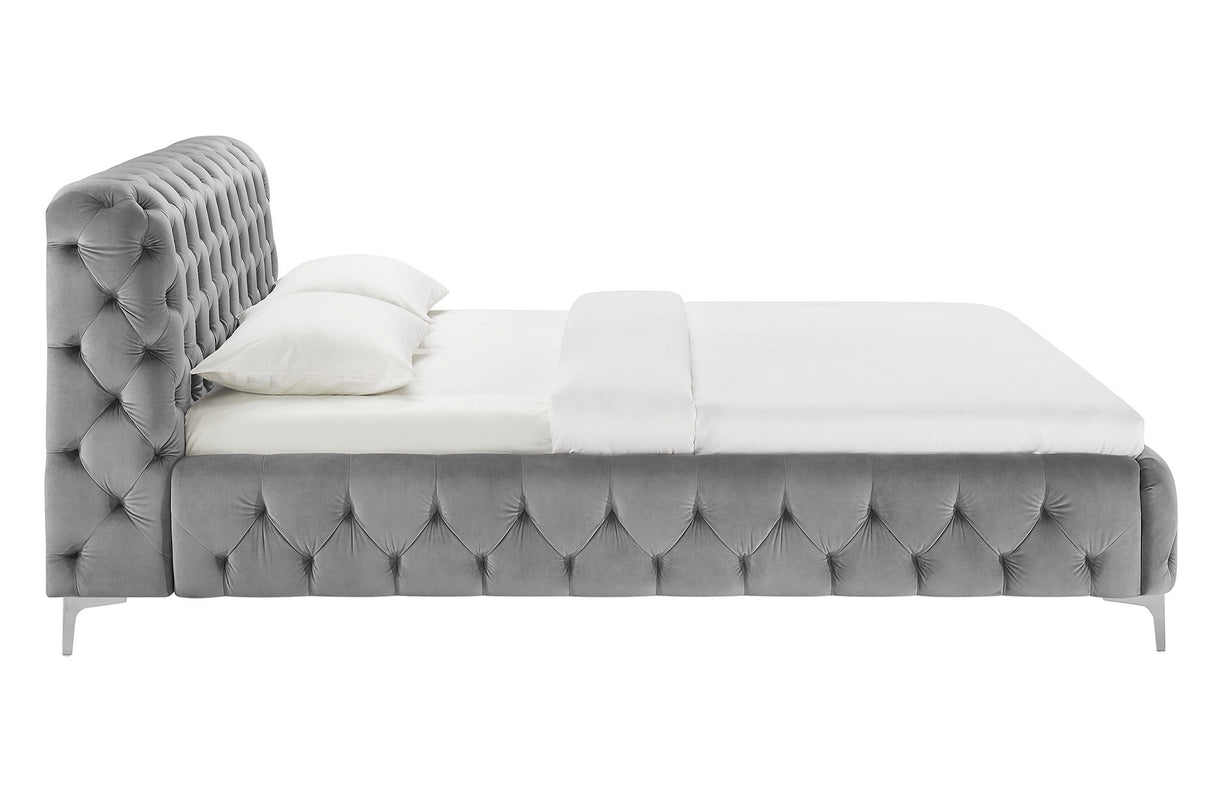 Bett MODERN BAROCK 180x200cm Samt grau im Chesterfield Stil im Barockstil