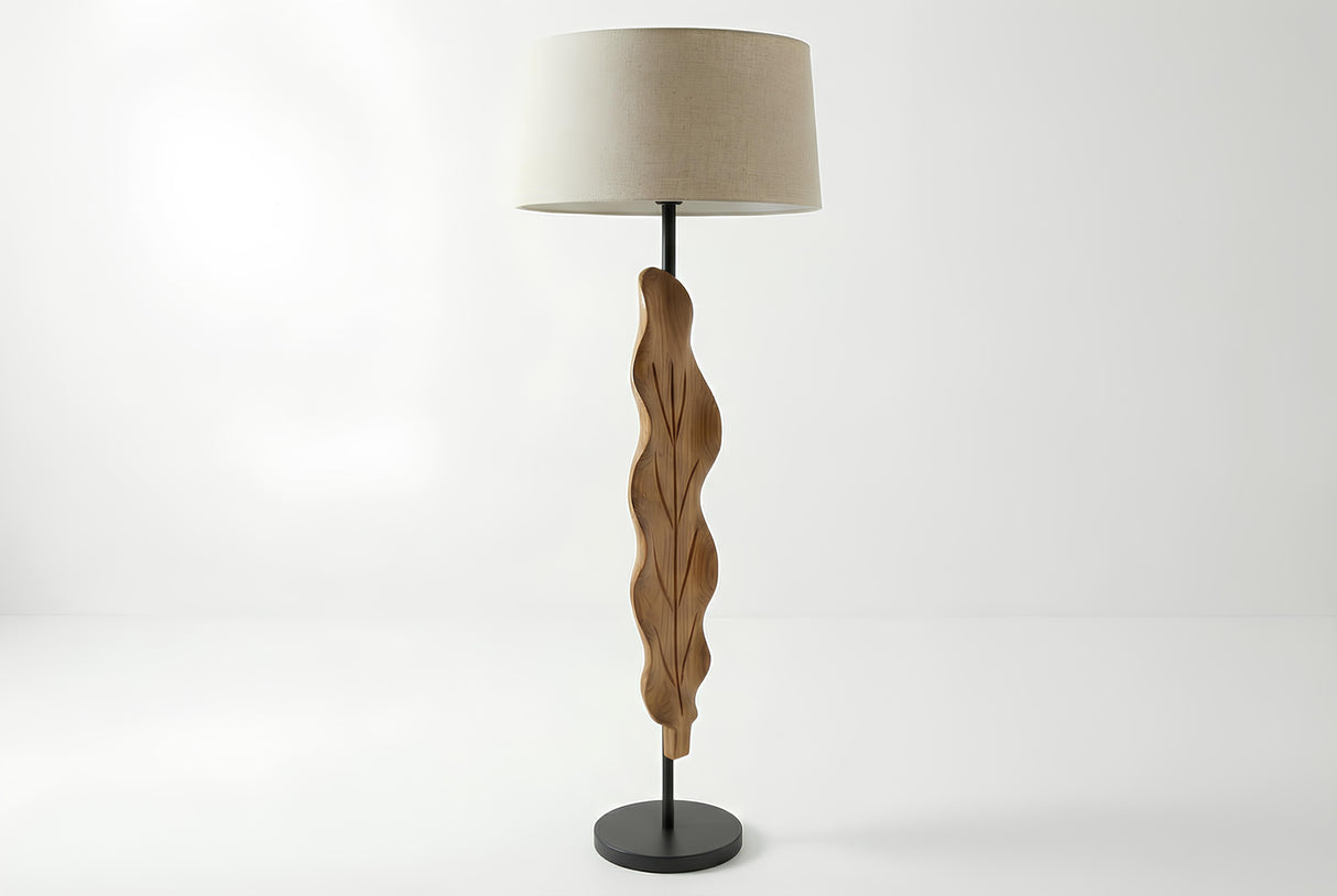 Stehlampe LEAF 130cm /w Stoffschirm Teakholz weiß natur