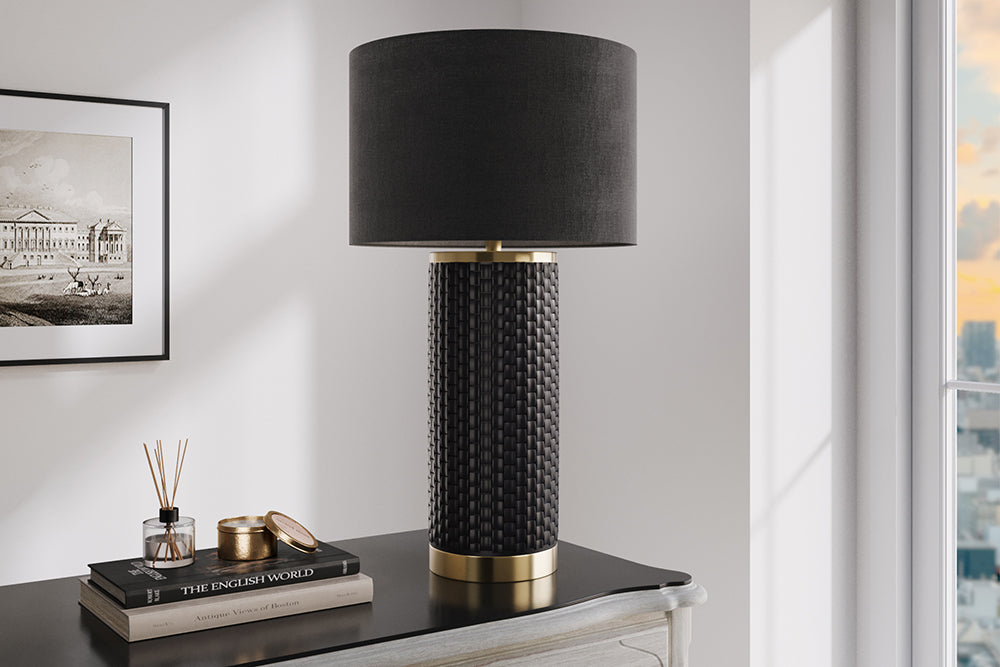 Tischleuchte ELEGANCIA 70cm schwarz Lampenschirm Keramik schwarz golden