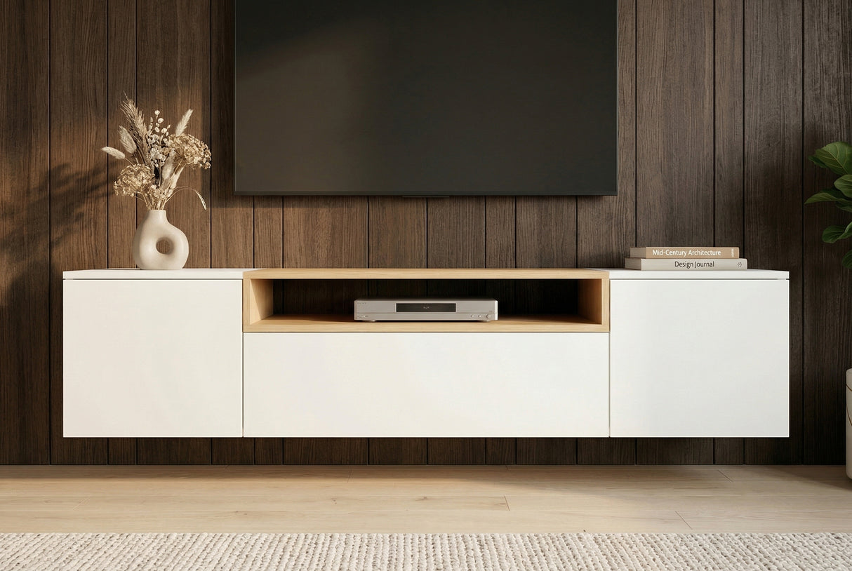 TV-Wand LOFT 160 cm hängend weiß natur