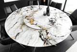 Dining table SPIN Ø 150cm rotatable with removable platter ceramic marble look white multicoloured