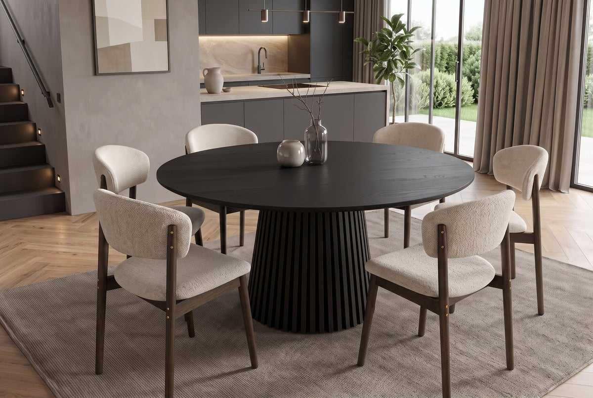 Dining table VALHALLA WOOD Ø 140cm round oak wood veneered black