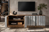 TV-Board ZALVERO 150cm Mangoholz Aluminiumfront natur silber