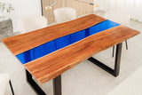 Dining table LIQUID 160cm acacia wood blue epoxy strip