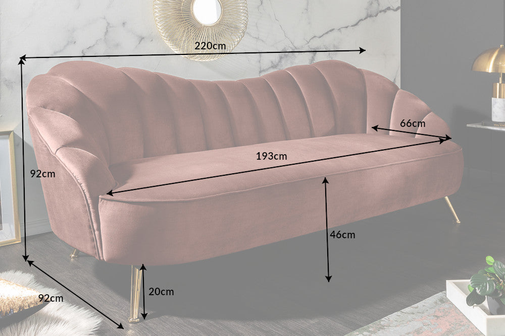 Sofa ARIELLE 220cm velvet dusky pink