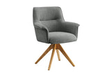 Swivel chair LE GRAND rotatable 180° grey chenille fabric w/ armrests and oak wood legs