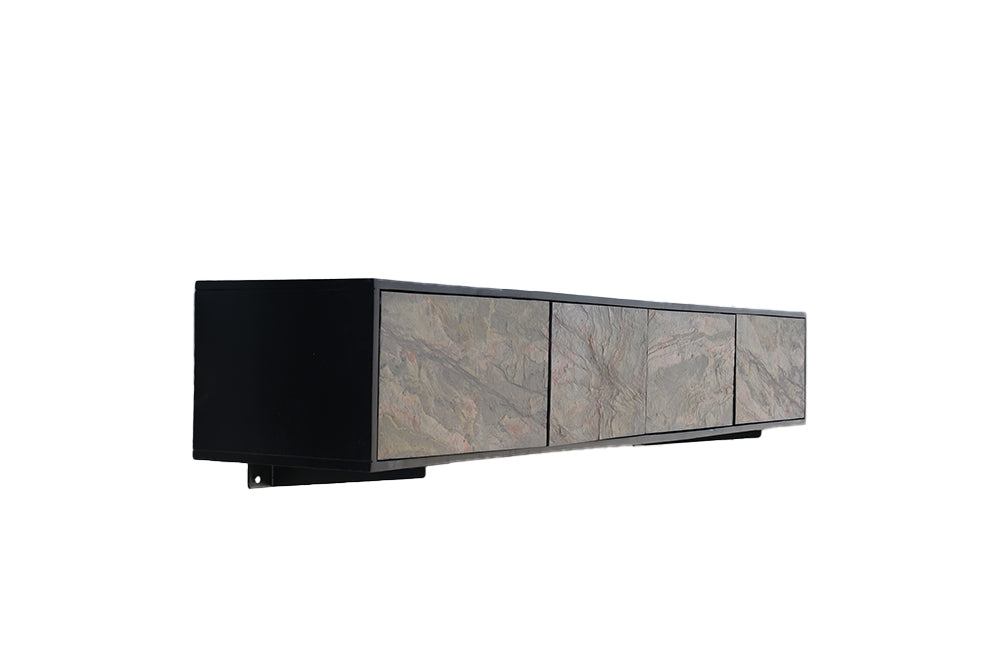 TV Board MOUNTAIN SOUL 200cm hängend Akazie Natursteinoptik schwarz