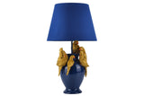 Tischleuchte PARROT 50 cm goldblau mit Stoffschirm