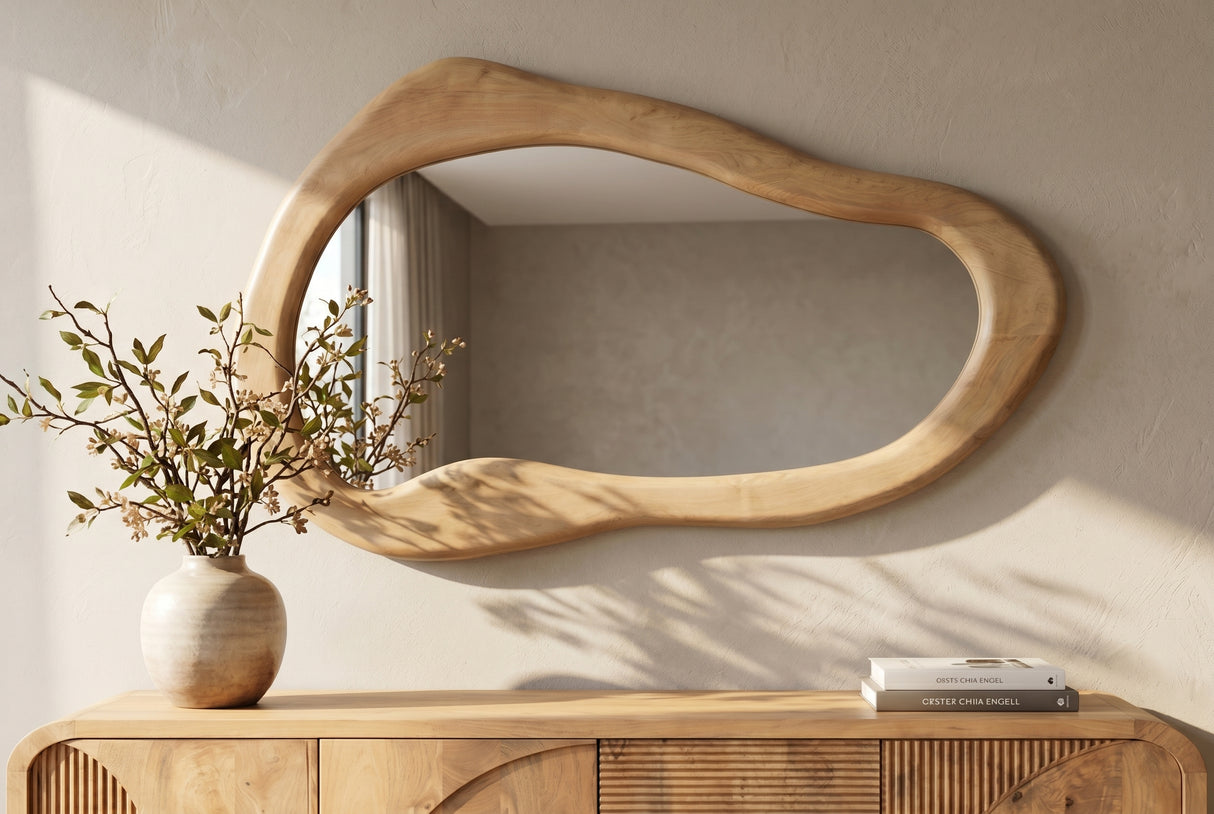 Wandspiegel ORGANIC 130cm vielseitig montierbar horizontal oder vertikal Mangoholz cremig