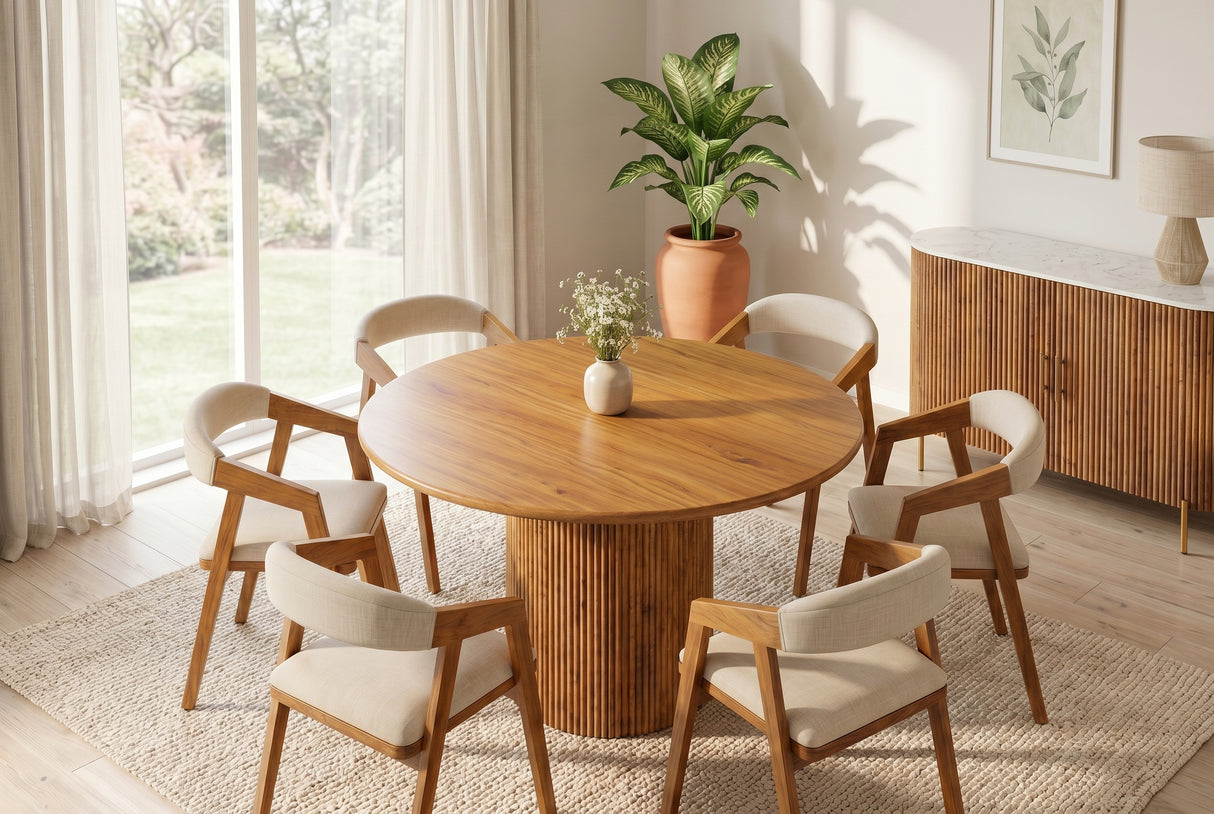 Dining table TRES CHIC Ø 120cm round mango wood brown w/ storage space