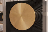 Highboard AURUM 120cm textured front gold circle accent mango wood black gold metal feet