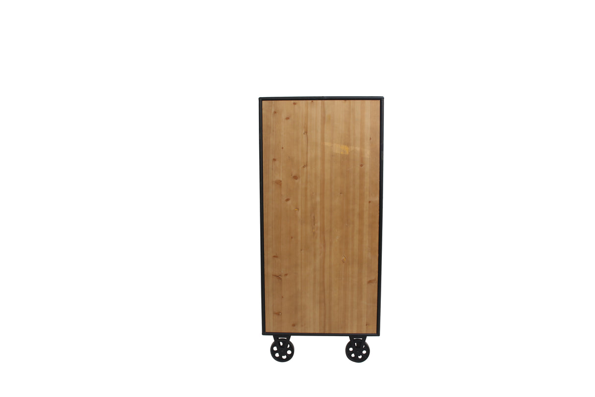 Display cabinet LOFT 145cm w/ wheels pine wood metal natural