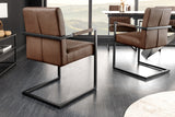 Cantilever chair BIG ASTON w/ armrests spring core black metal legs leather vintage brown