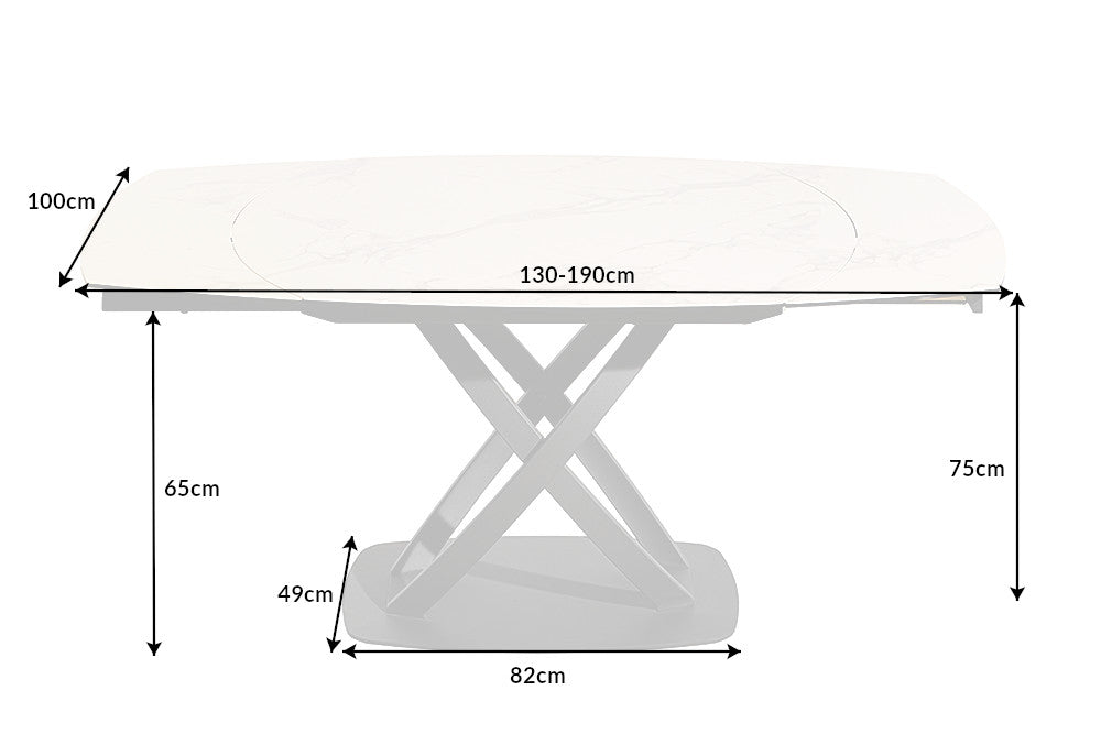 Esstisch INCEPTION 130-190cm Marmoroptik weiß