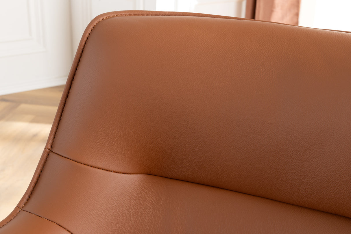 Swivel chair LE GRAND rotatable 180° w/ armrests textured cloth and leather cognac brown