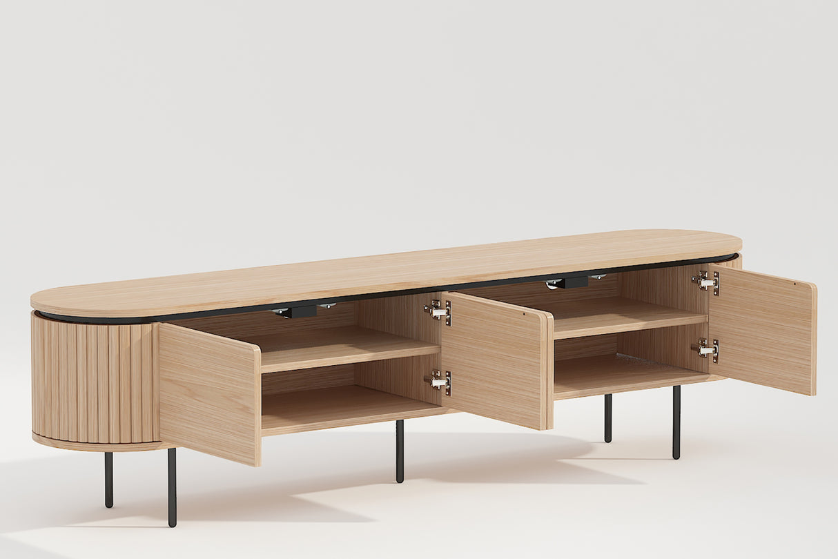TV-Board ATELIER 200cm natural oak wood look w/ black legs