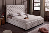 Bed PARIS 160x200cm CHESTERFIELD look velvet champagne beige w/ storage space
