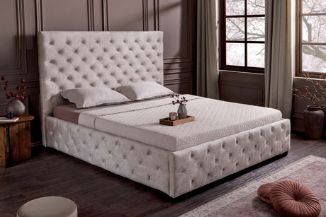 Bed PARIS 160x200cm CHESTERFIELD look velvet champagne beige w/ storage space