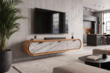 TV-Board ORGANIC 160cm hanging acacia wood natural w/ stone look front
