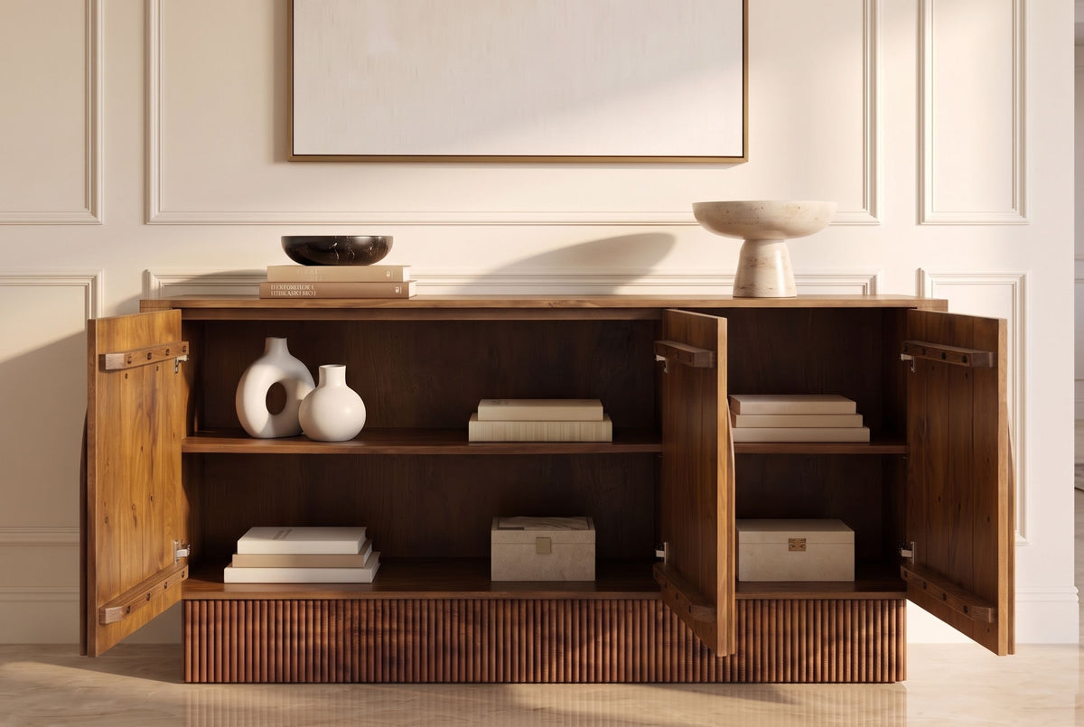 Sideboard ARCADIA 160cm arched front fluted pedestal base mango wood brown