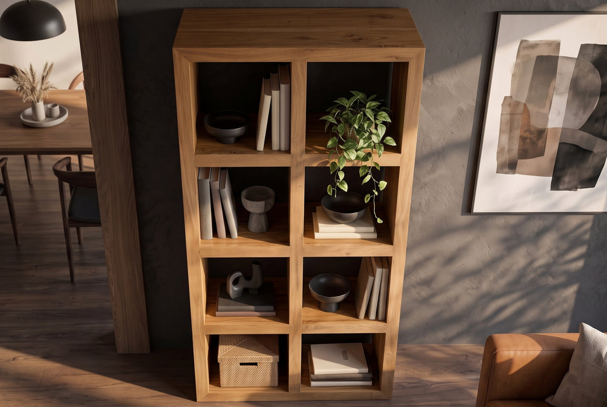 Shelf MAKASSAR 180cm 8 open compartments mango wood brown honey finish