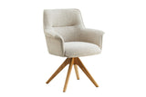 Swivel chair LE GRAND rotatable 180° beige chenille fabric w/ armrests and oak wood legs