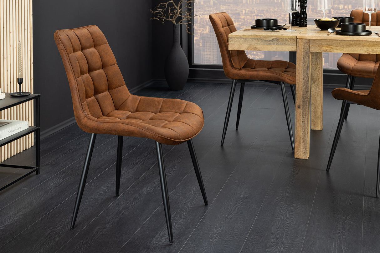 Stuhl ROADSTAR Microfaser cognac mit schwarzen Metallbeinen