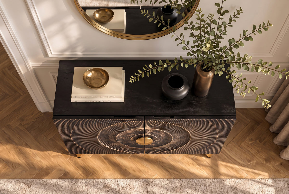 Sideboard GOLDEN SUNSET 100cm 3D mango wood black gold
