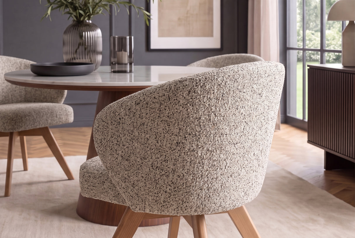 Swivel chair WALKÜRE 180° auto-return w/ armrests spring core textured fabric beige natural