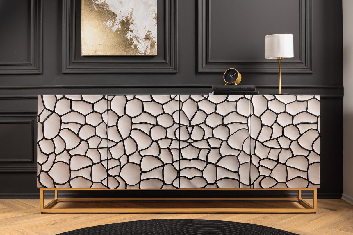 Sideboard VULCANO 180cm 3D Mosaik Mangoholz schwarz weiß