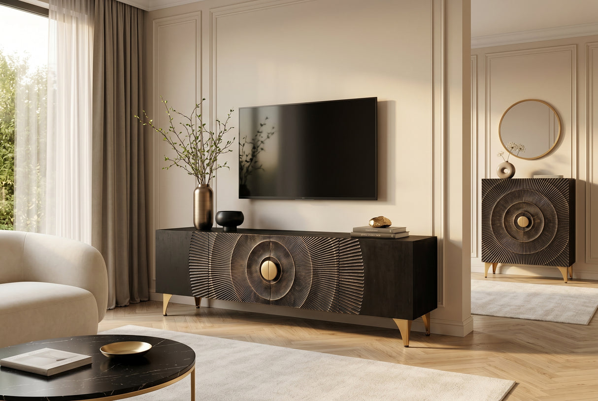 TV-Board GOLDEN SUNSET 180cm 3D Mangoholz schwarz