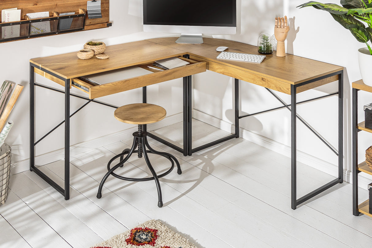 Corner desk STUDIO 130cm with 2 drawers oak look