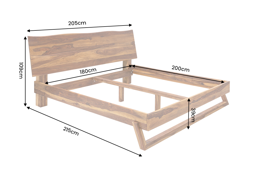 Bett AMAZONAS 180x200cm Baumstamm Sheeshamholz braun