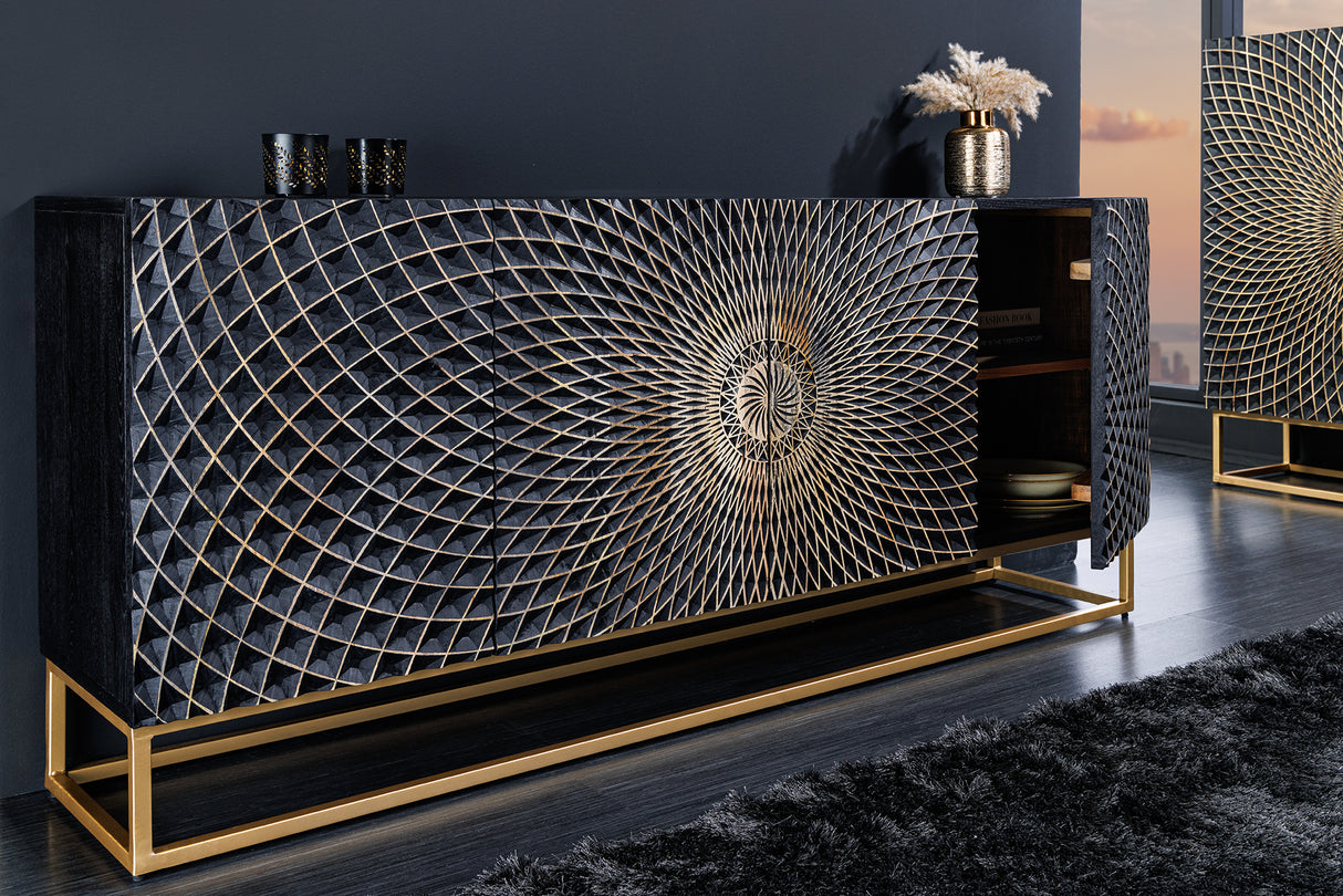 Sideboard ILLUSION 180cm 3D mango schwarz