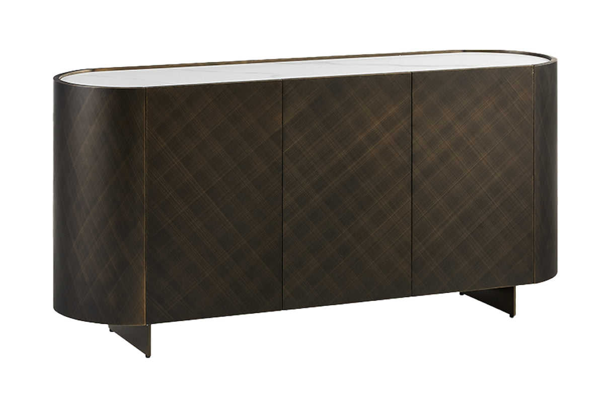 Sideboard REFLECTION 150cm 3D Effekt Bronze mit Keramik Marmorplatte weiß