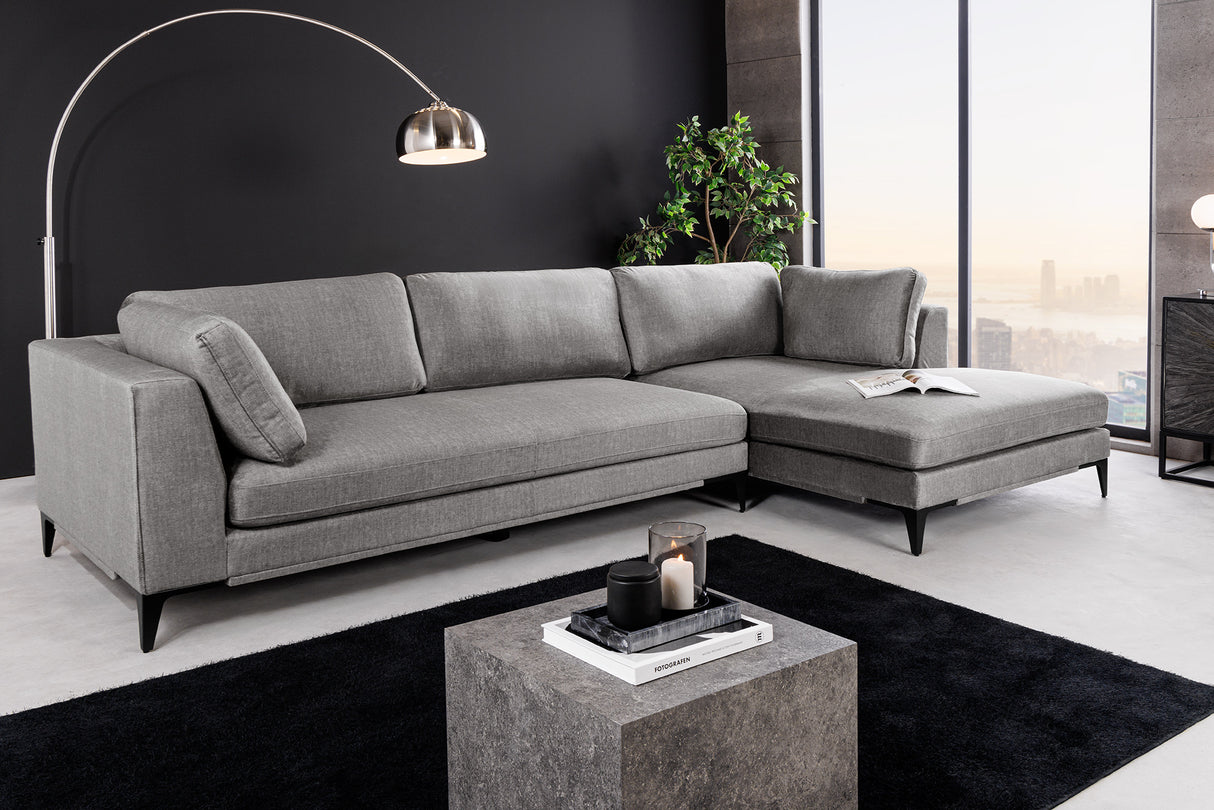 Ecksofa SIGNUM XL 315cm 3-Sitzer mit Ottomane rechts Samt grau