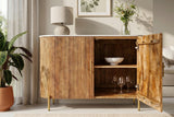Sideboard TRES CHIC 105cm Mangoholz natur mit weißer Marmorplatte und goldenen Griffen
