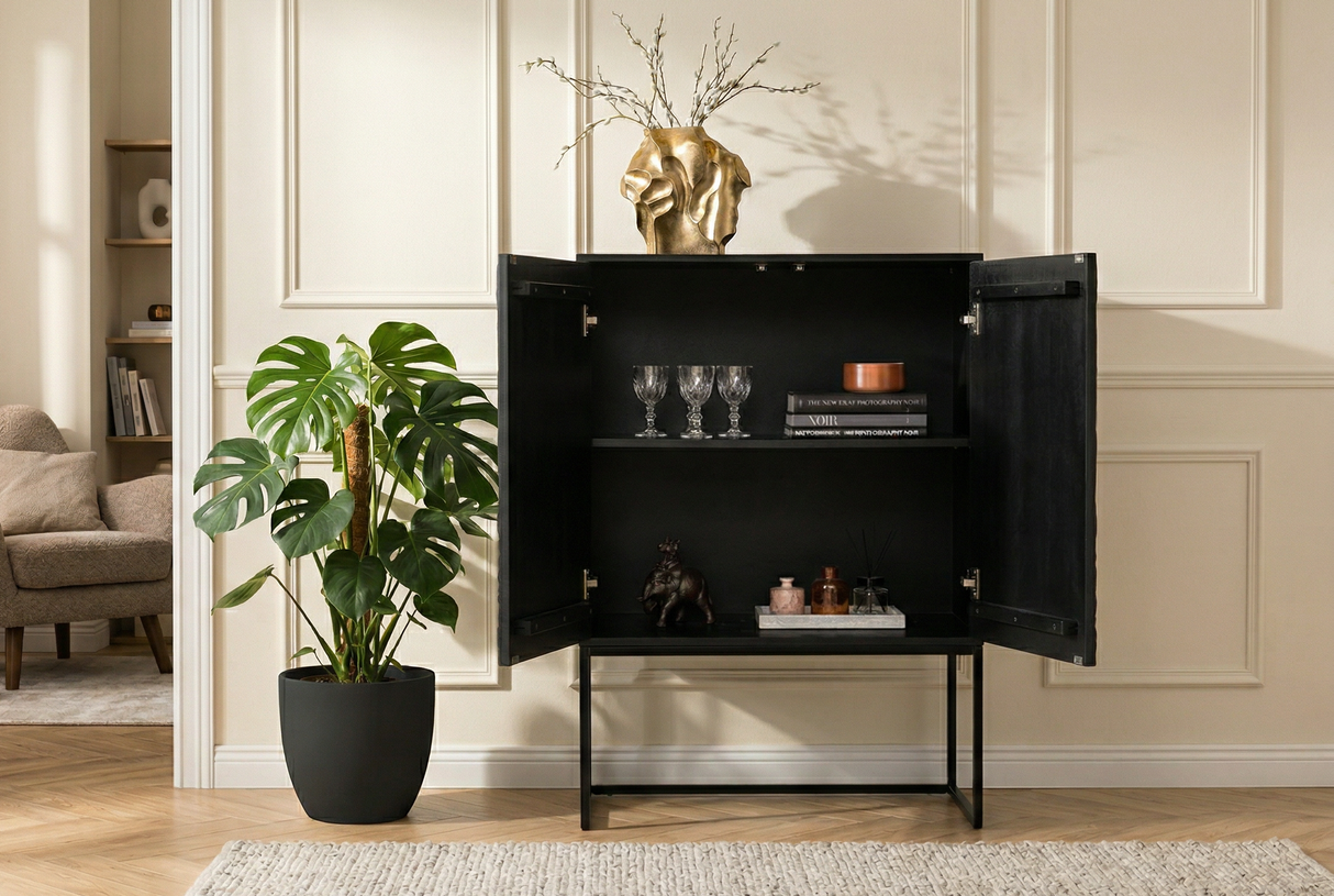 Highboard ORBIT 120 cm 3D-Optik Mangoholz schwarz