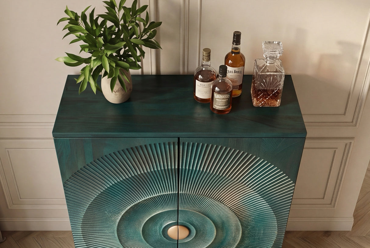 Barschrank GOLDEN SUNSET 140cm 3D Mangoholz türkis